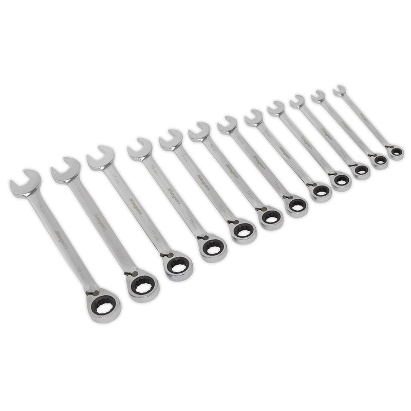 Siegen by Sealey Reversible Ratchet Combination Spanner Set 12pc Metric