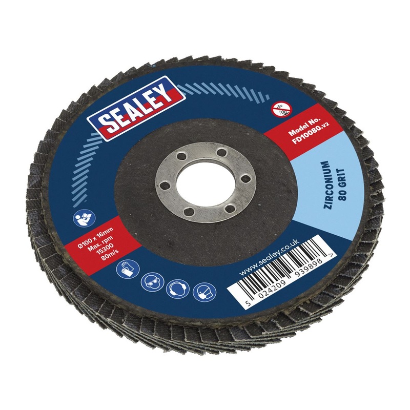 Sealey Flap Disc Zirconium 100mm 16mm Bore 80Grit