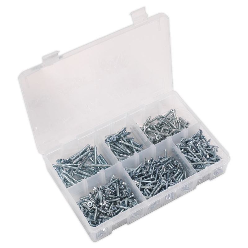 Sealey Self-Tapping Screw Assortment DIN 7982 510pc Countersunk Pozi Zinc