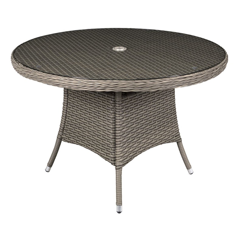 Dellonda Chester Rattan Wicker Outdoor Dining Table with Tempered Glass Top, Brown