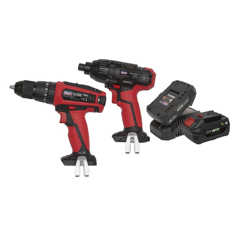 Sealey 2 x 20V SV20 Series Cordless 13mm Combi Drill & 1/4"Hex Drive Impact Driver Combo Kit