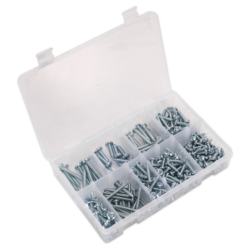 Sealey Self-Tapping Screw Assortment DIN 798CZ 305pc Pan Head Pozi Zinc