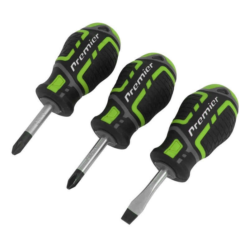 Sealey Premier Screwdriver Set 3pc GripMAX Stubby - Hi Vis