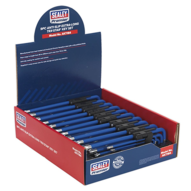 Sealey Premier TRX-Star* Key Set 9pc Extra-Long Anti-Slip Display Box of 10