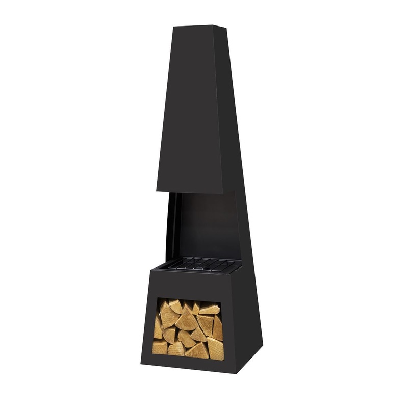 Dellonda Outdoor Chiminea Fireplace Fire Pit Heater Firewood Storage Black Steel
