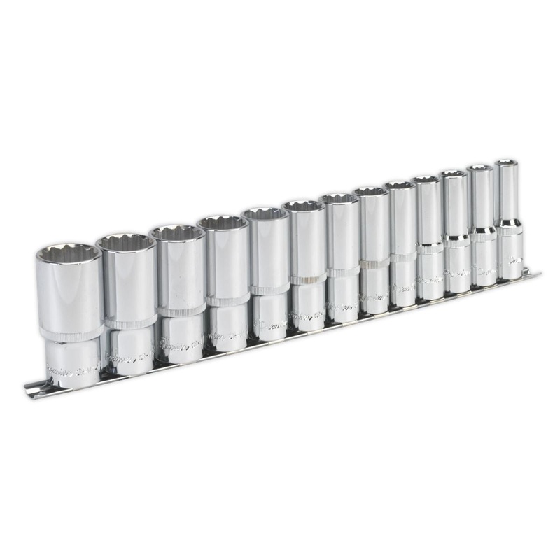 Sealey Premier Socket Set 13pc 1/2"Sq Drive 12pt Deep WallDrive Imperial