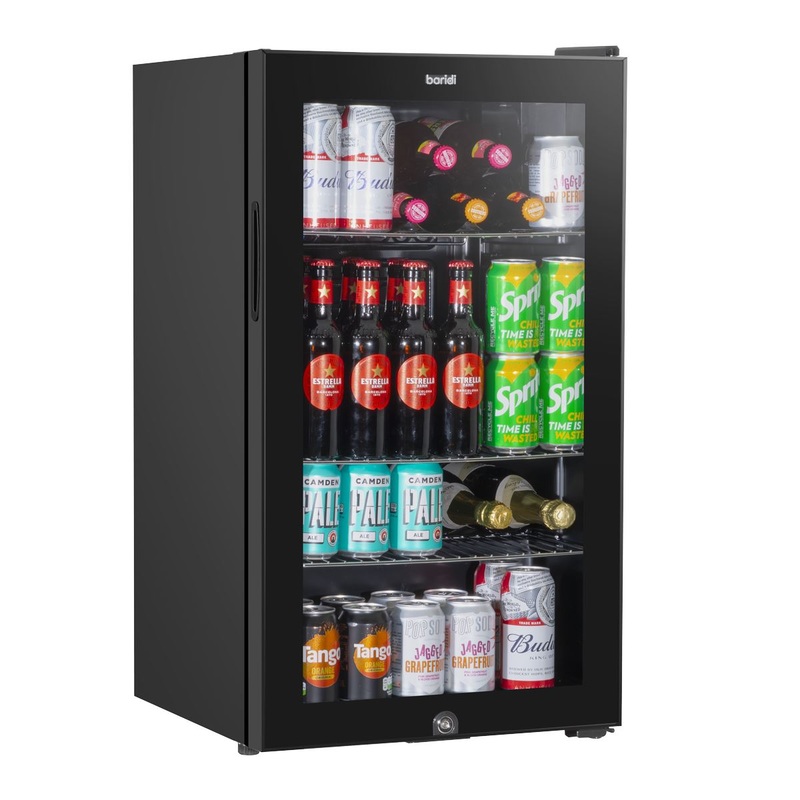 Baridi Under Counter Wine/Drink/Beverage Cooler/Fridge, Built-In Thermostat, Light, Security Lock, 85 Litre  Black