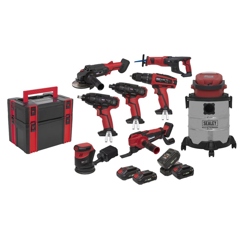 Sealey 8 x 20V SV20 Series Cordless Tool Combo - 4 Batteries