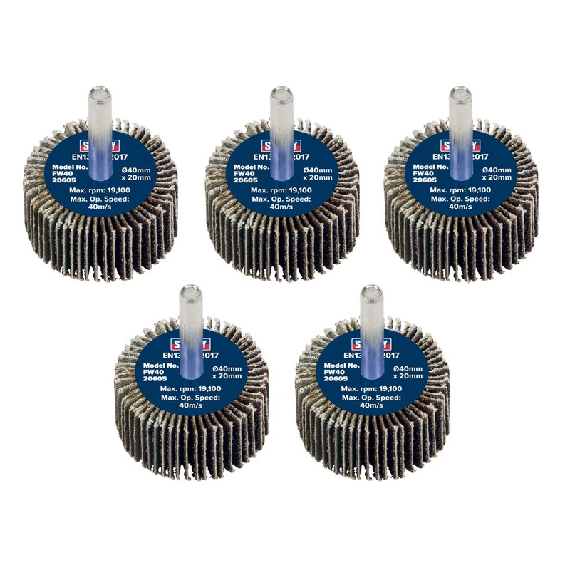 Sealey Abrasive Flap Wheel 40 x 20mm 60Grit 6mm Shaft - Pack of 5