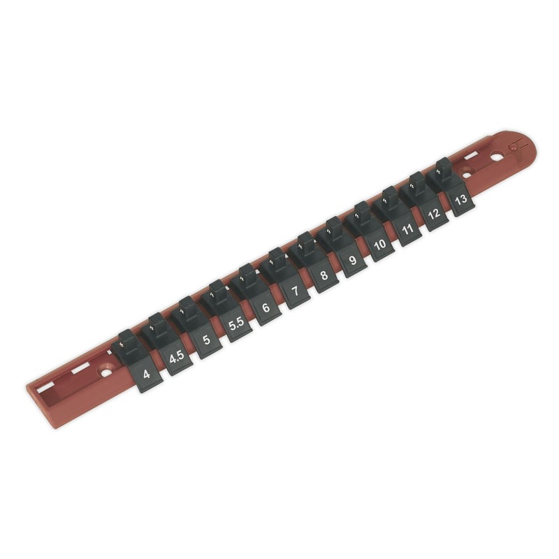 Sealey Premier Socket Retaining Rail with 12 Clips 1/4"Sq Drive