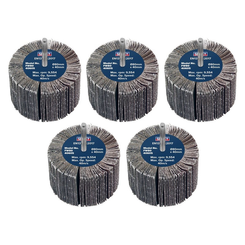 Sealey Abrasive Flap Wheel 80 x 40mm 60Grit 6mm Shaft - Pack of 5
