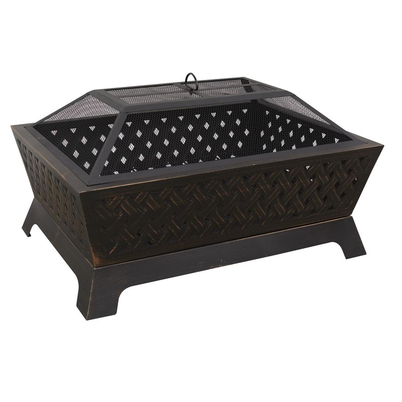 Dellonda 35" Rectangular Outdoor Fire Pit, Antique Bronze Effect