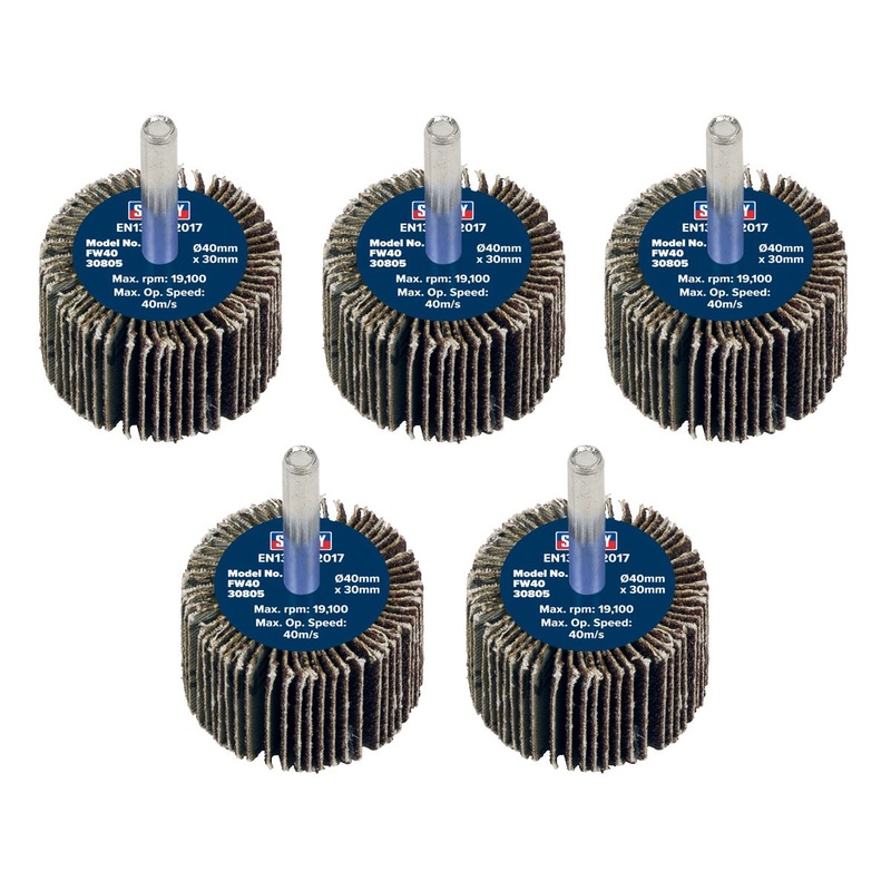 Sealey Abrasive Flap Wheel 40 x 30mm 80Grit 6mm Shaft - Pack of 5