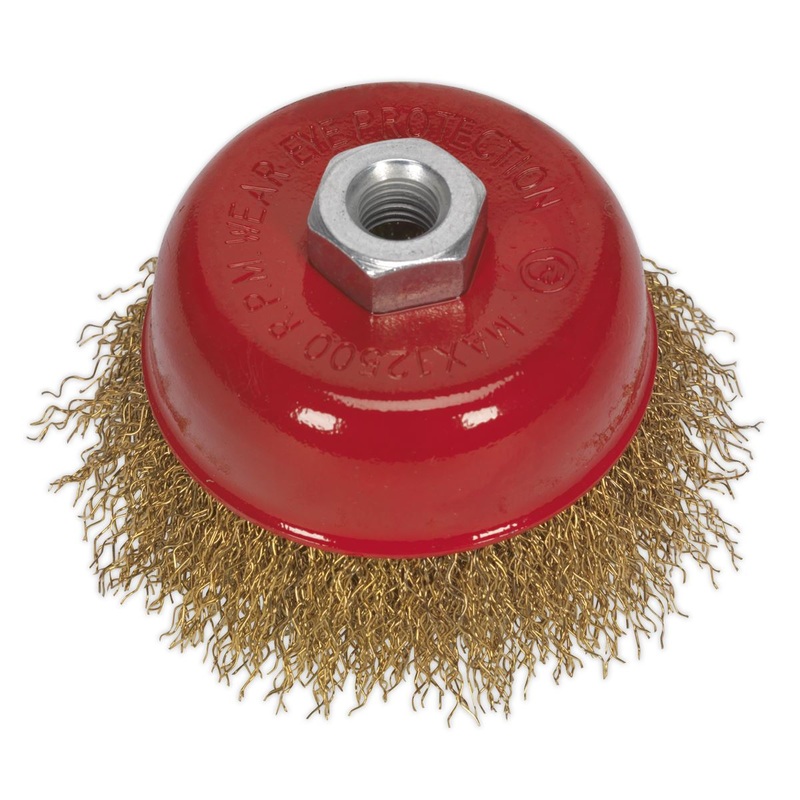 Sealey Brassed Steel Crimped Wire Cup Brush 75mm M10 x 1.5mm
