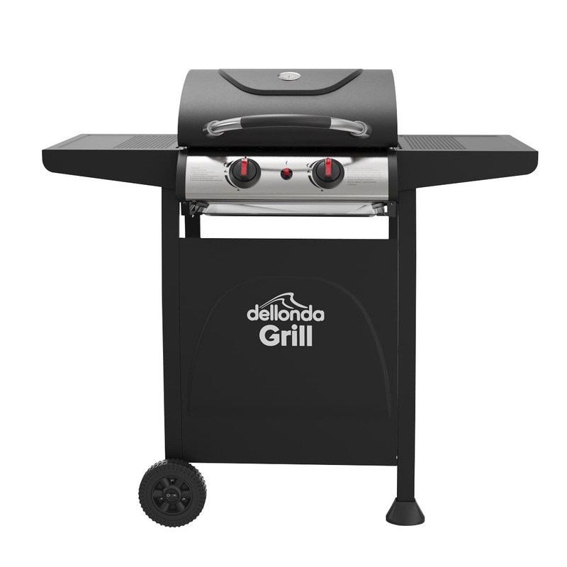 Dellonda 2 Burner Gas BBQ Grill with Ignition & Thermometer - Black/Stainless Steel