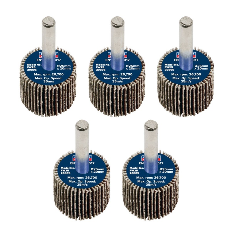 Sealey Abrasive Flap Wheel 25 x 20mm 80Grit 6mm Shaft - Pack of 5