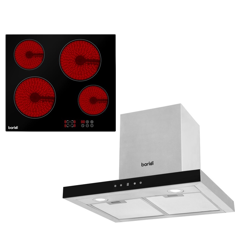 Baridi 4 Zone Ceramic Hob & T Shape Linear Style Cooker Hood