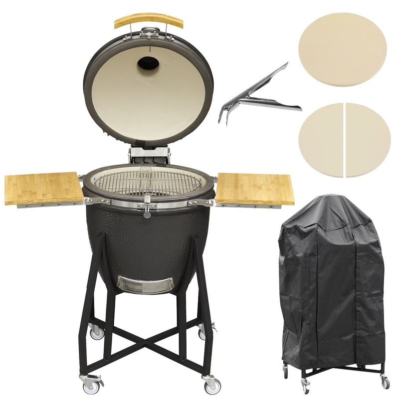 Dellonda Deluxe 22"(56cm) Ceramic Kamado Style BBQ Grill/ Oven/Smoker, Supplied with Stand, Castor Wheels & Accessories