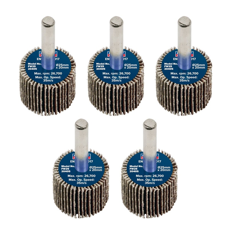 Sealey Abrasive Flap Wheel 25 x 20mm 6mm Shaft 40Grit - Pack of 5