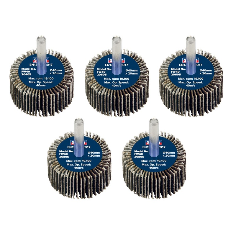 Sealey Abrasive Flap Wheel 40 x 20mm 6mm Shaft Assorted Grit - Pack of 5