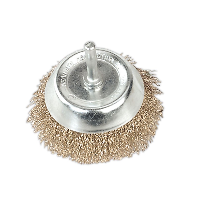 Sealey Crimped Wire Cup Brush 75mm with 6mm Shaft