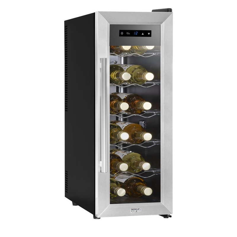 Baridi 12 Bottle Wine Cooler with Digital Touchscreen Controls & LED Light, Stainless Steel