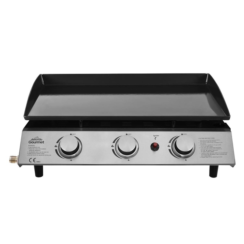 Dellonda 3 Burner Portable Gas Plancha 7.5kW BBQ Griddle, Stainless Steel
