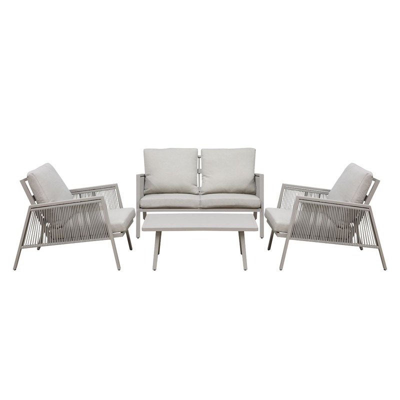 Dellonda Fusion Aluminium 4-Piece Outdoor Sofa, Arm Chairs & Coffee Table Set