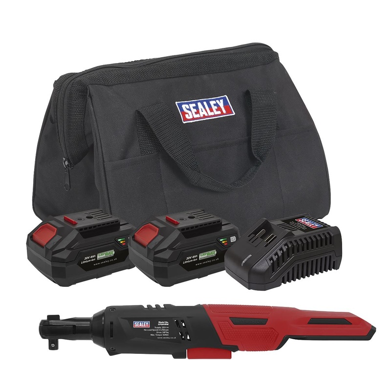 Sealey Cordless Ratchet Wrench 3/8"Sq Drive Kit 20V 4Ah SV20 Series - 2 Batteries