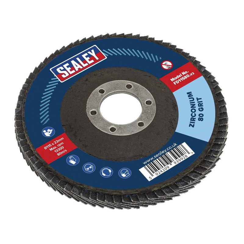 Sealey Flap Disc Zirconium 115mm 22mm Bore 80Grit