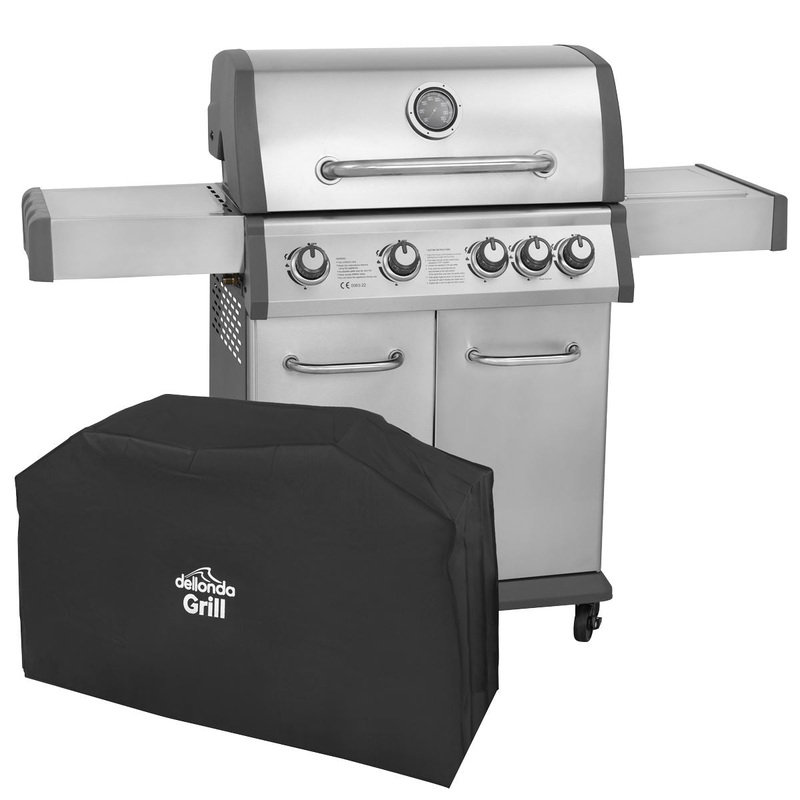 Dellonda 4+1 Burner Deluxe Gas BBQ with Piezo Ignition & Water-Resistant Oxford Style Cover, Stainless Steel