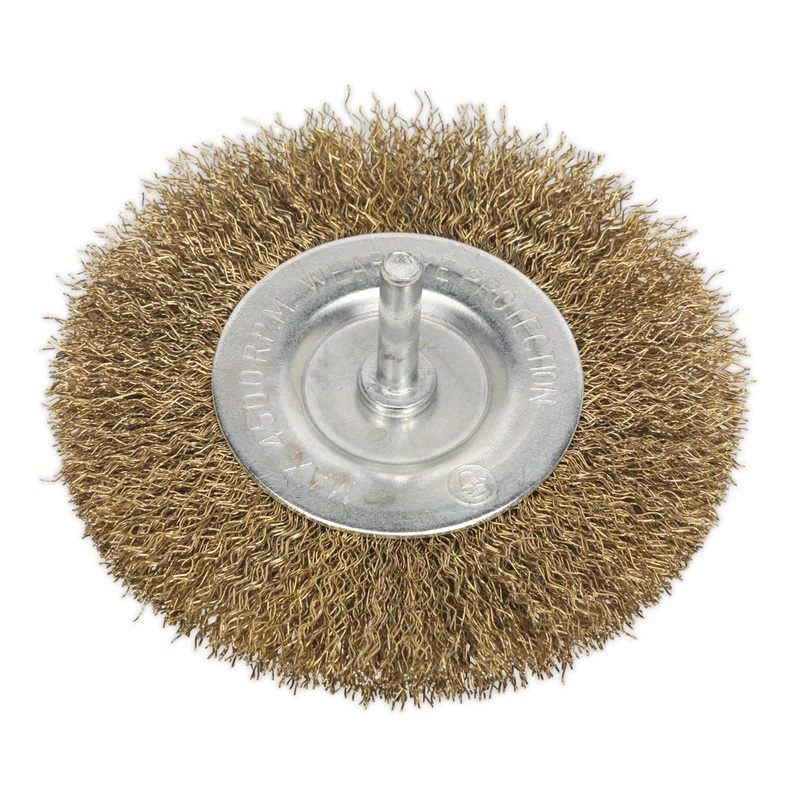 Sealey Crimped Flat Wire Brush 100mm 6mm Shaft