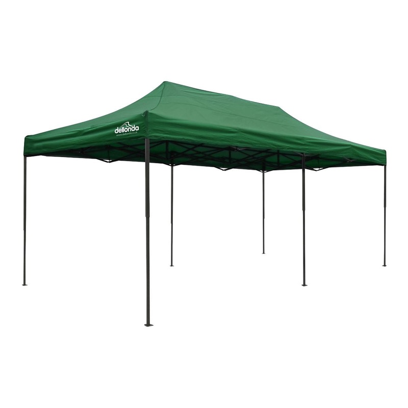 Dellonda Premium 3x6m Pop-Up Gazebo, Heavy Duty, PVC Coated, Water Resistant Fabric, Supplied with Carry Bag, Rope, Stakes & Weight Bags - Dark Green Canopy