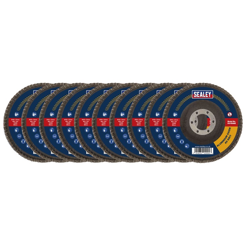 Sealey 40Grit Flap Discs Aluminium Oxide 115mm 22mm Bore - Pack of 10