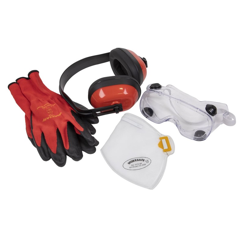 Worksafe by Sealey Flexi Grip Gloves, FFP2 Mask, Goggles & Ear Defenders