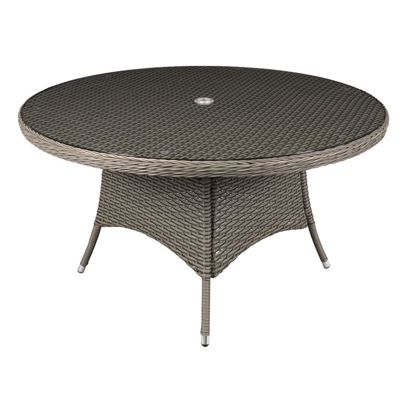 Dellonda Chester Rattan Wicker Outdoor Dining Table with Tempered Glass Top