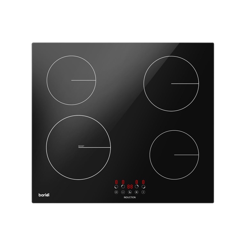 Baridi 60cm Built-In Induction Hob with 4 Cooking Zones, Black Glass, 6800W with 9 Power Settings, Touch Controls & Timer, Hardwired