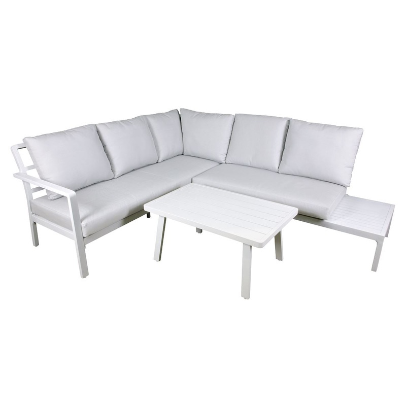 Dellonda Kyoto White 3-Piece Outdoor Garden Corner Sofa & Coffee Table Set