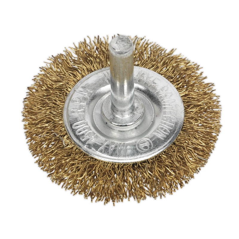 Sealey Crimped Flat Wire Brush 50mm with 6mm Shaft