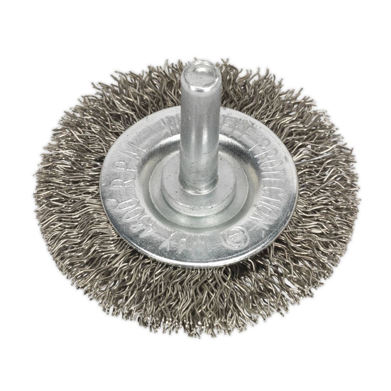 Sealey Crimped Flat Wire Brush Stainless Steel 50mm 6mm Shaft