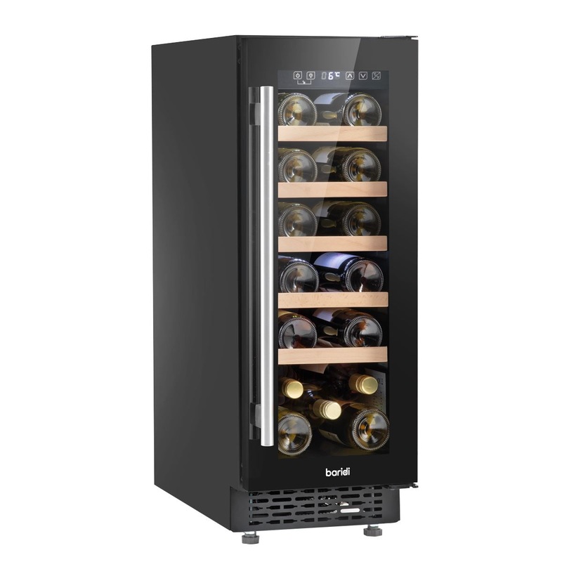 Baridi 20 Bottle Slim 30cm Built-In Wine Cooler, Touchscreen Controls, Black