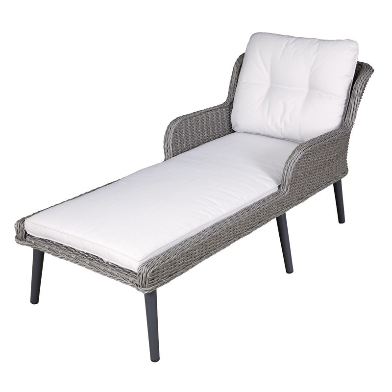 Dellonda Buxton Rattan Wicker Sun Lounger with Armrests Washable Cushions, Grey