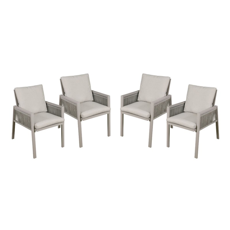 Dellonda Fusion Garden/Patio Aluminium Dining Chair with Armrests, Set of 4, Light Grey - DG50