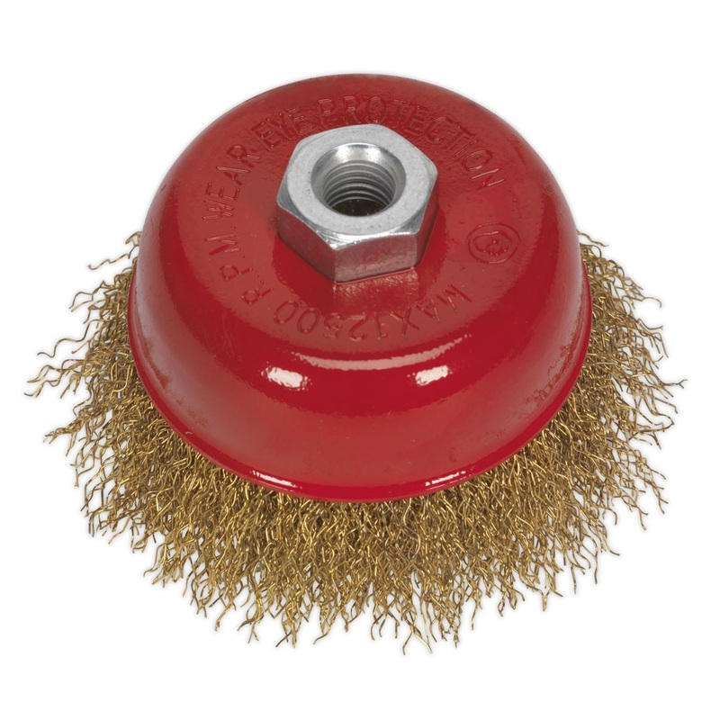 Sealey Brassed Steel Crimped Wire Cup Brush 75mm M14 x 2mm