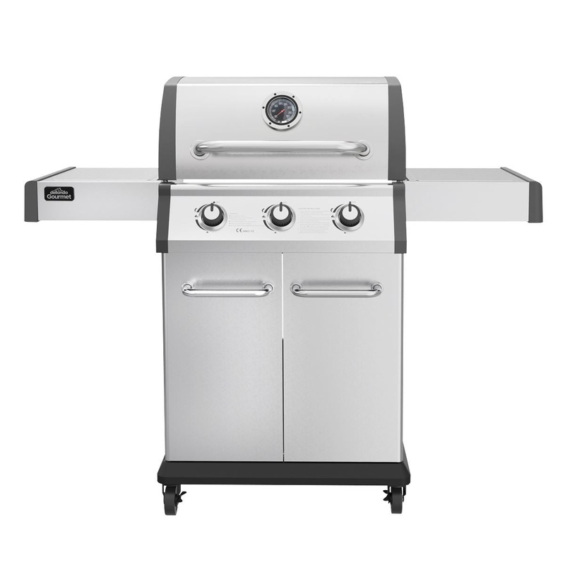 Dellonda 3 Burner Deluxe Gas BBQ Grill with Piezo Ignition & Wheels - Stainless Steel