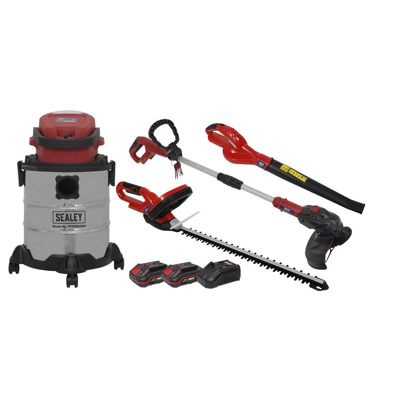 Sealey 4 x 20V SV20 Series Cordless Garden Power Tool Combo Kit - 2 Batteries