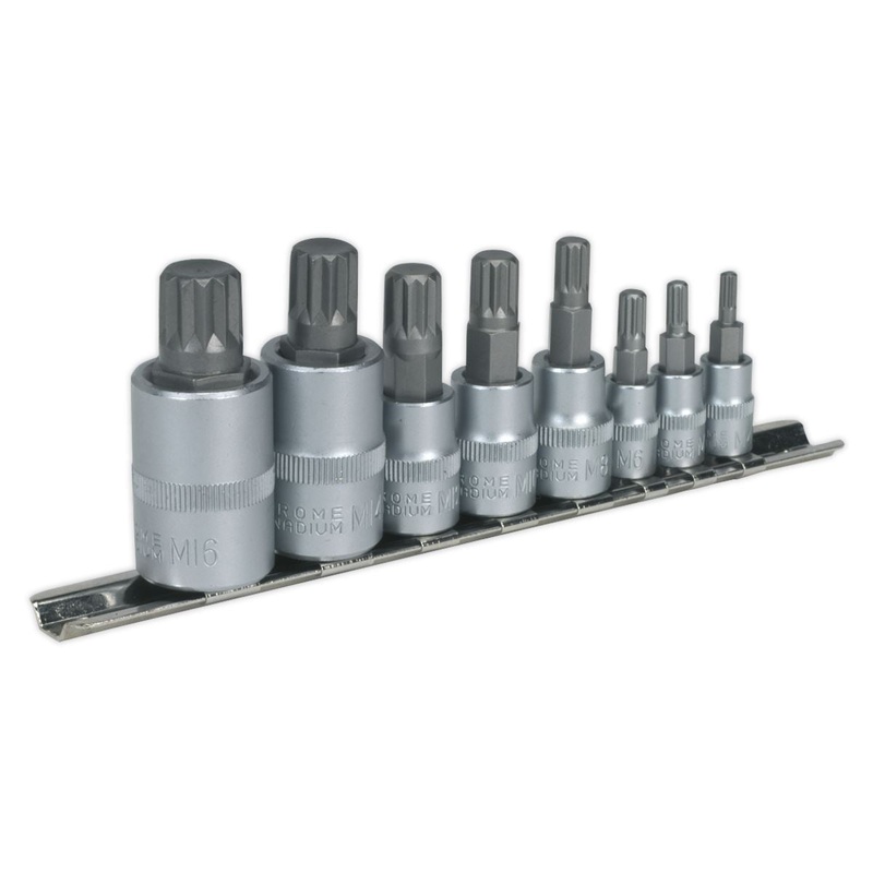 Sealey Premier Spline Socket Bit Set 8pc 1/4", 3/8" & 1/2"Sq Drive
