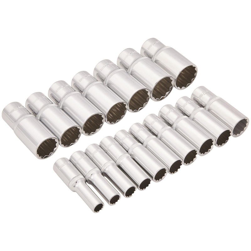 BlueSpot Deep Socket Set on Socket Rail 17 Piece 3/8" Drive Metric 8-24mm