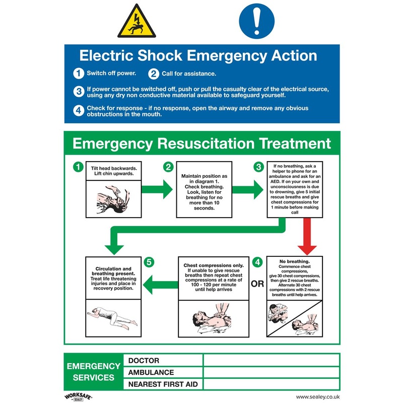 Worksafe by Sealey Safe Conditions Safety Sign - Electric Shock Emergency Action - Rigid Plastic