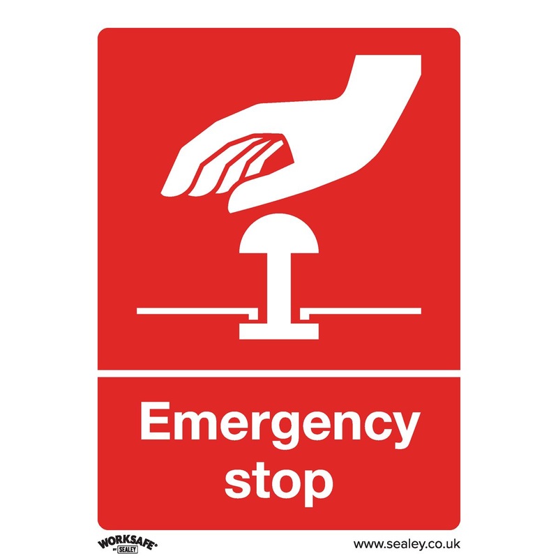 Worksafe by Sealey Safe Conditions Safety Sign - Emergency Stop - Rigid Plastic - Pack of 10